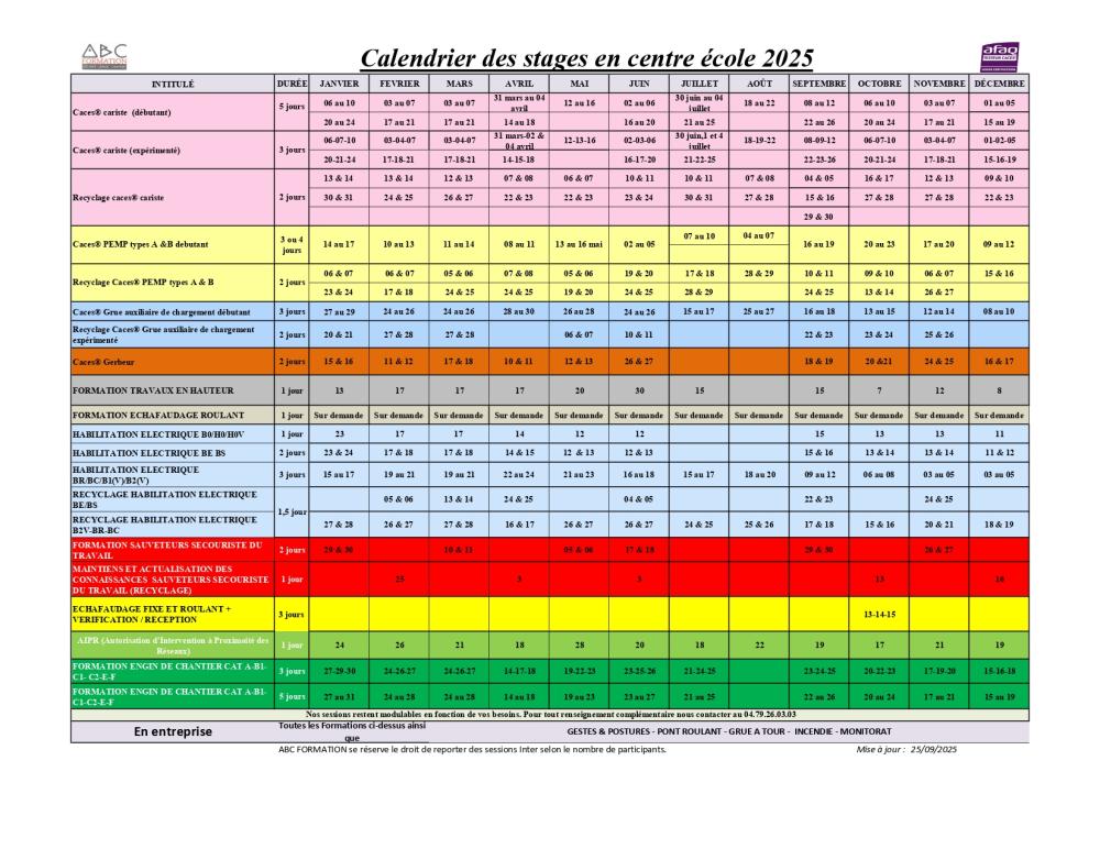 calendrier 2025