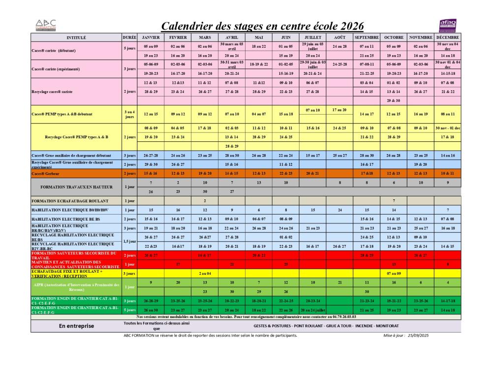 calendrier 2026